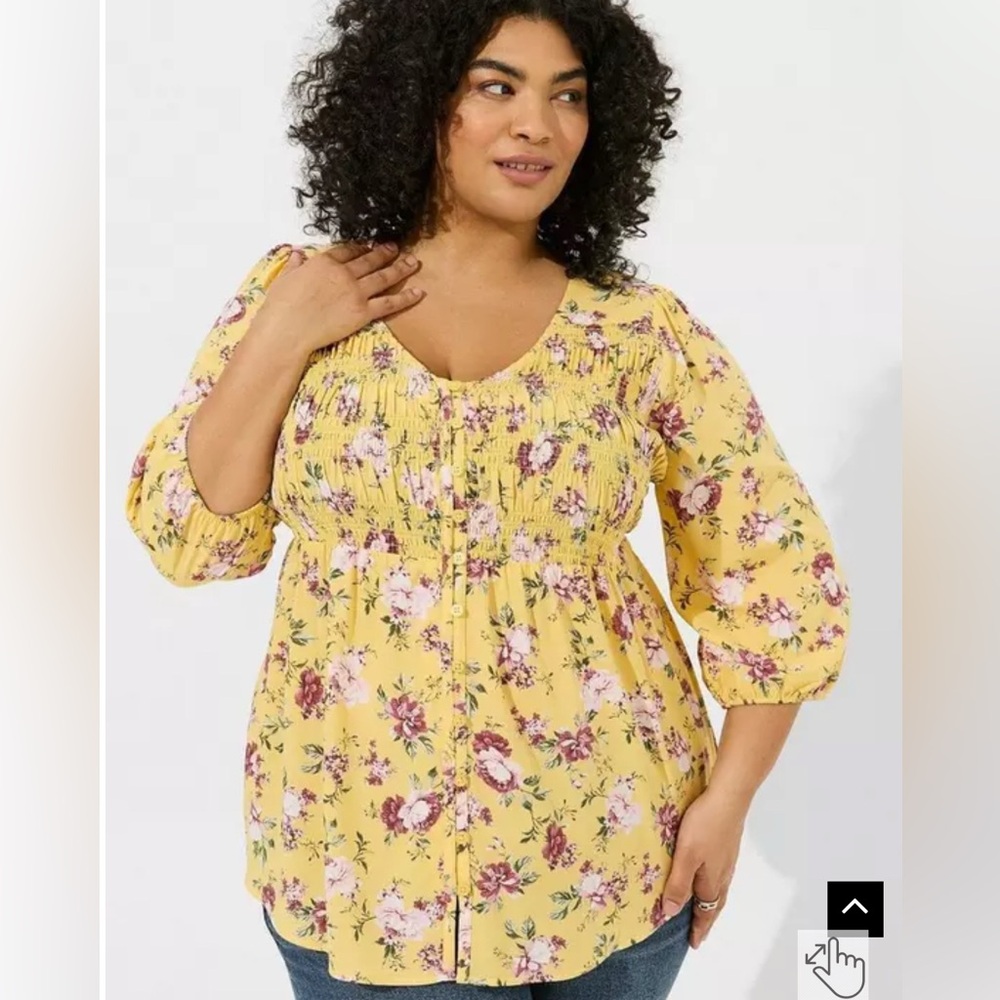 Torrid Challis Smocked 3/4 Sleeve Top